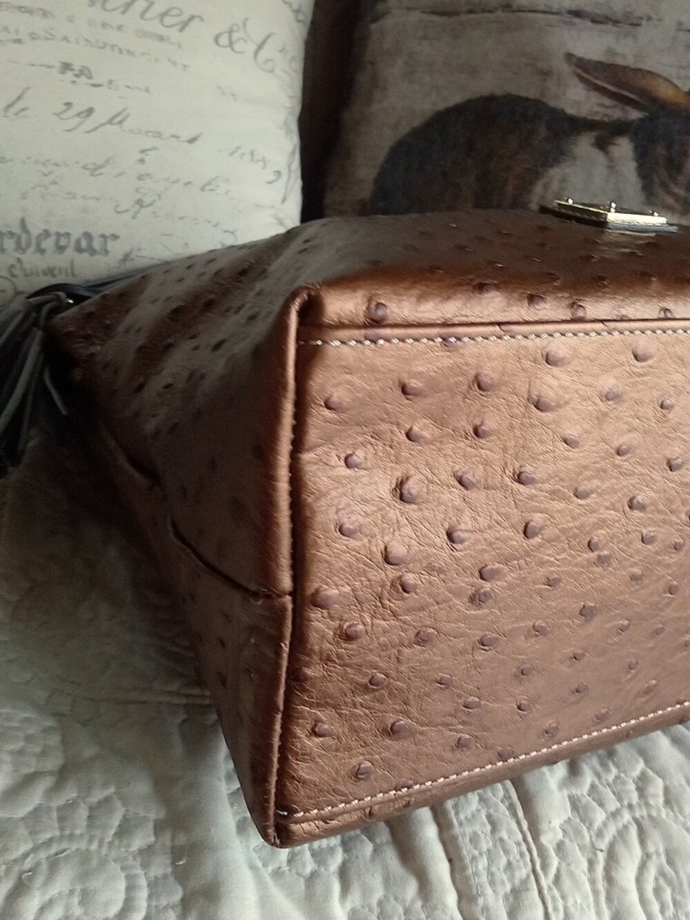 Dooney & Bourke Ostrich Collection Brown Metallic Leather Shoulder Bag - Picture 6 of 11